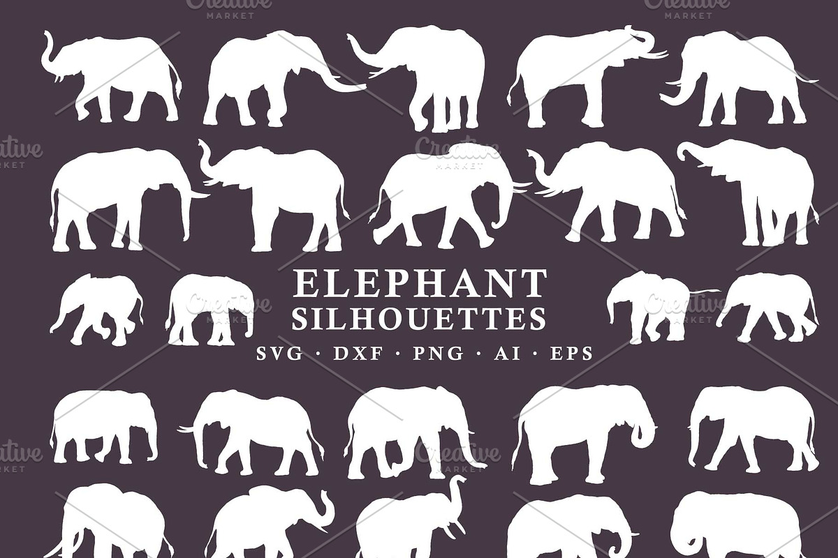 Elephant Silhouettes in Vector, an Animal Illustration by Seaquint (Photo 2 of 3)