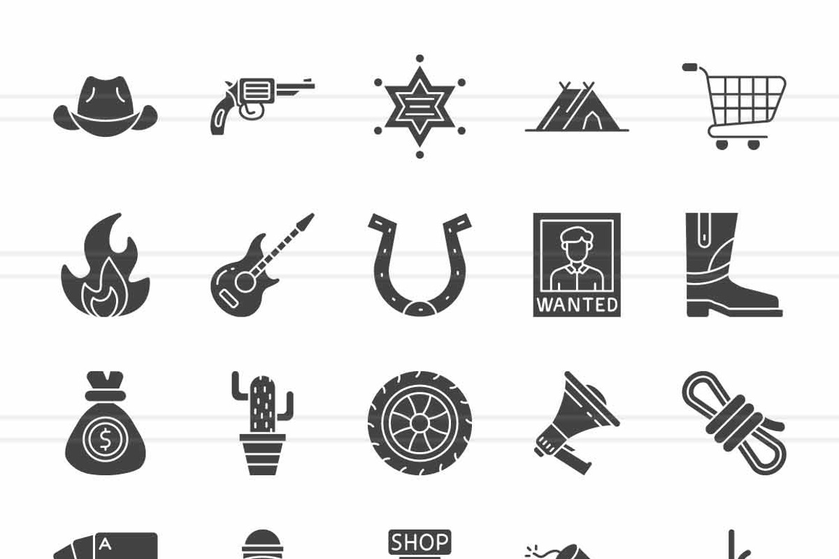 50 Wild West Glyph Icons, an Icon by IconBunny (Photo 2 of 2)
