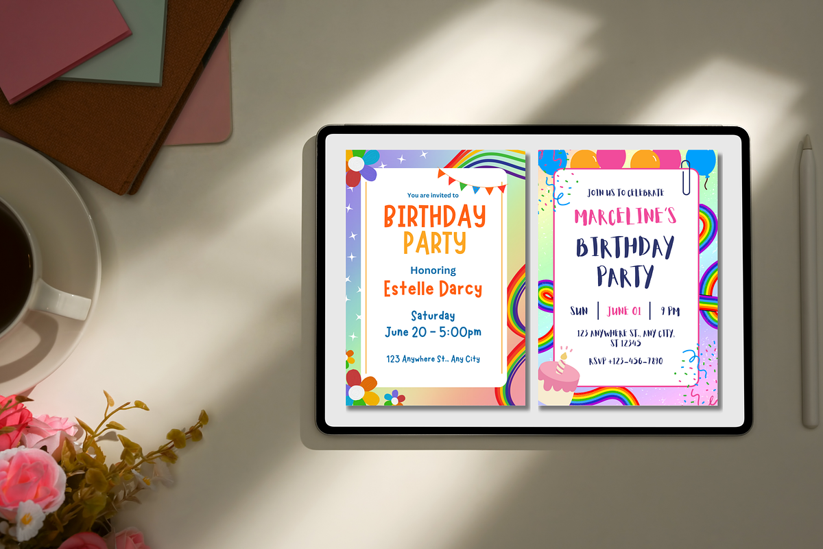 Rainbow Happy Birthday Invitations, a Templates & Theme by TemplateCastleStore (Photo 6 of 9)