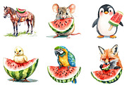 Summer Animals Enjoy Watermelon Clip, an Illustration by DreamArtGraphic (Thumbnail 2 of 4)