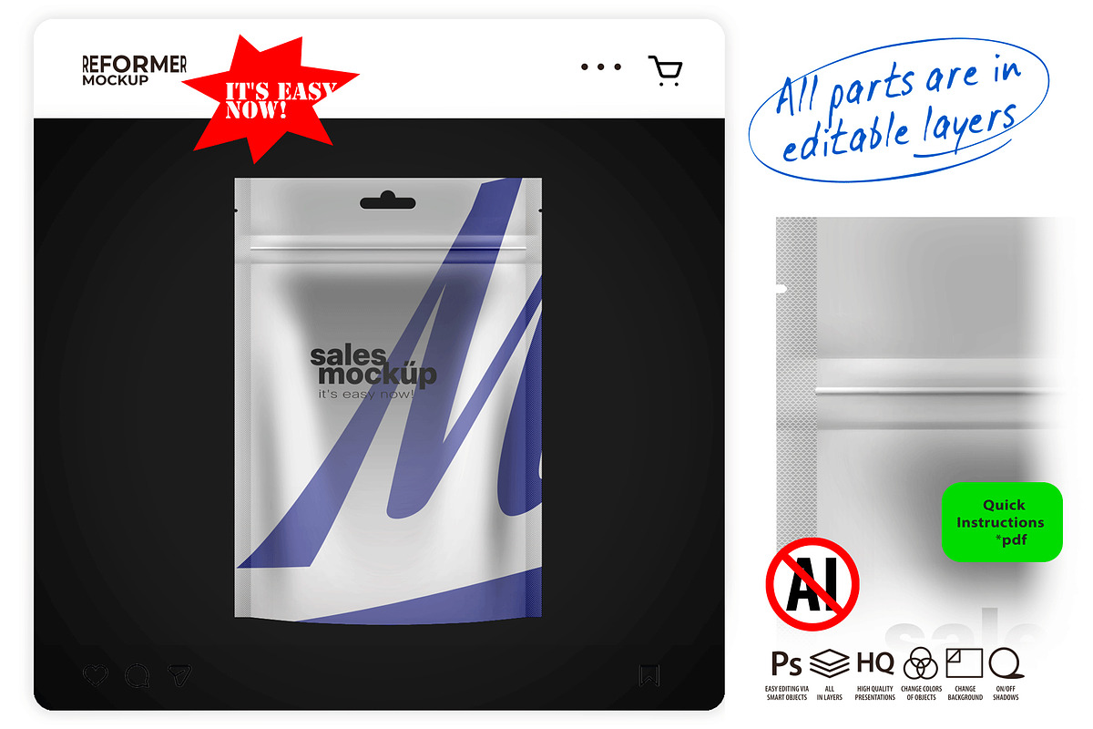 Metallic Stand-up Pouch Mockup, a Packaging Mockup by Reformer Mockup