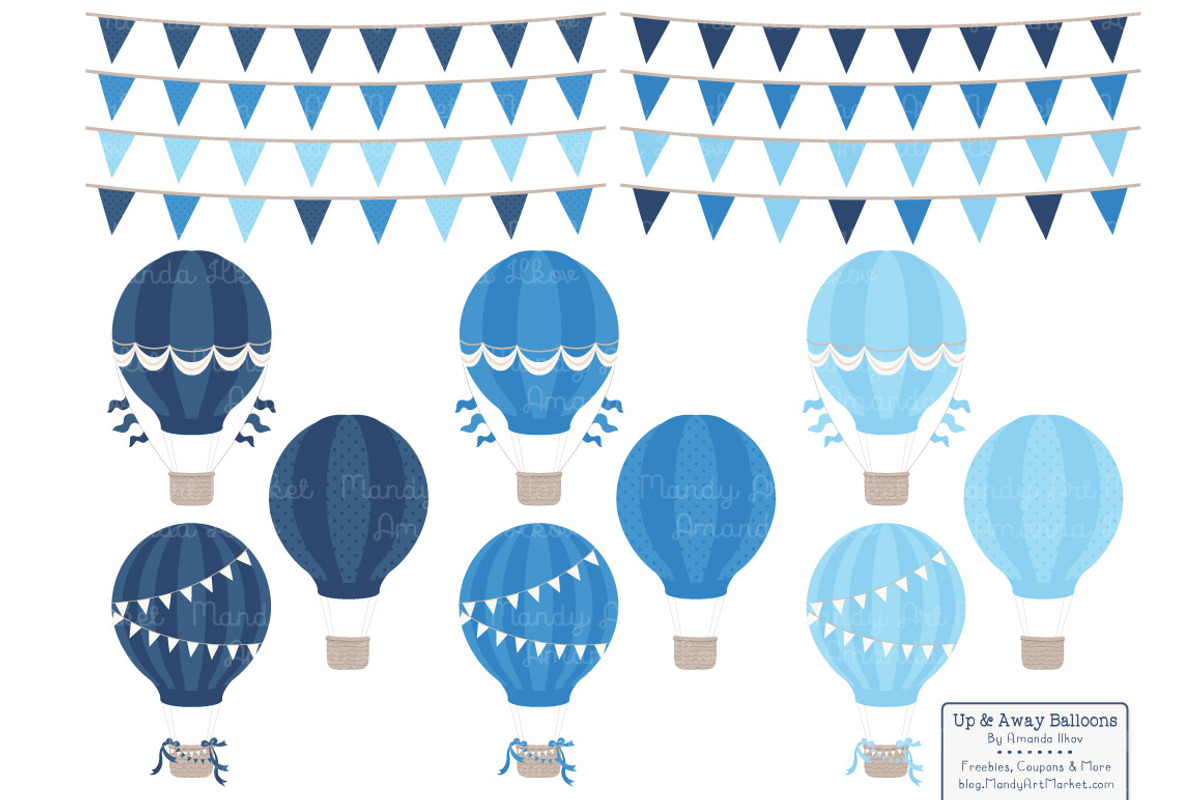 Shades of Blue Hot Air Balloons, an Illustration by Amanda Ilkov (Photo 4 of 5)