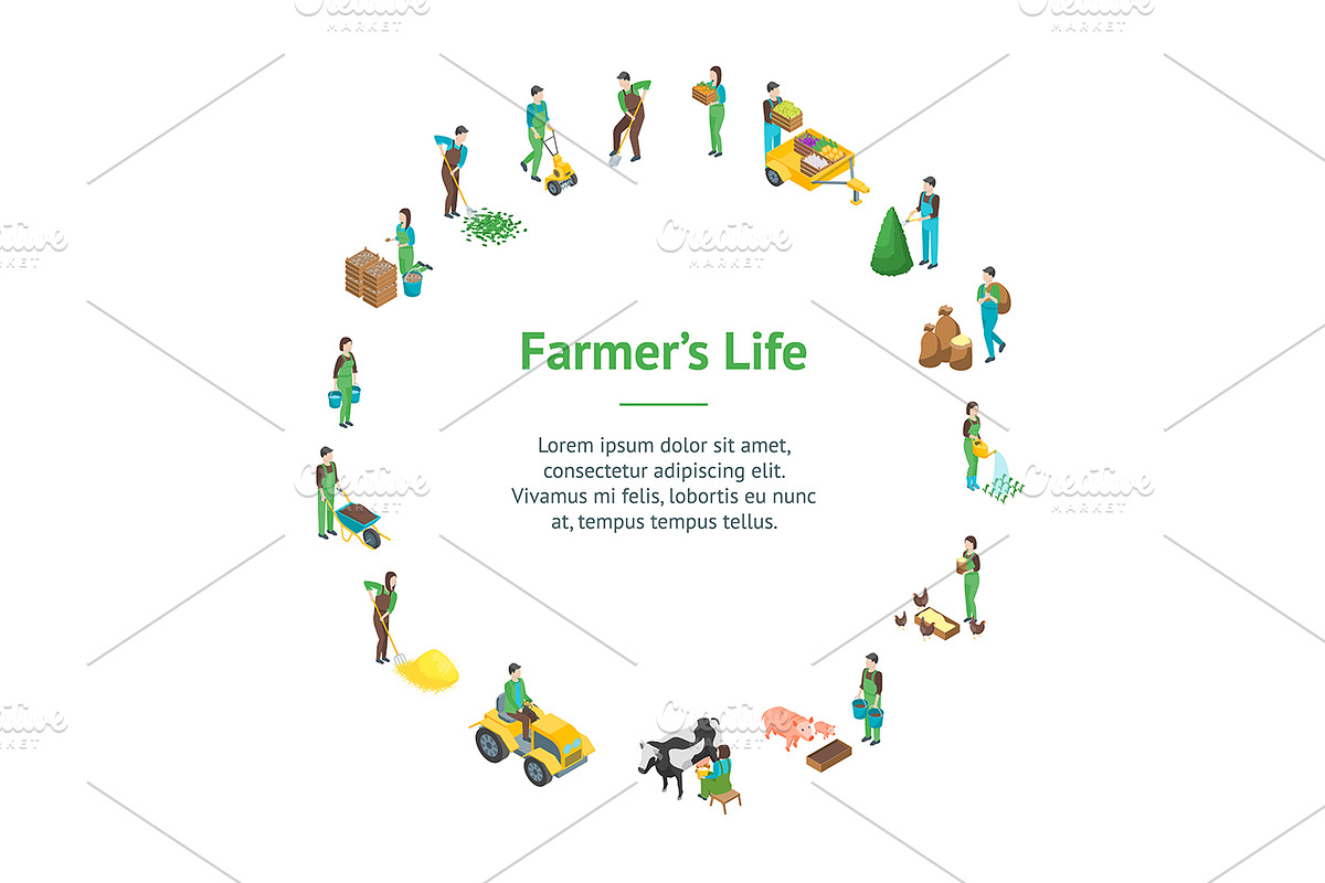Farmers at Work 3d Set Isometric, a Person Illustration by Bigmouse_art