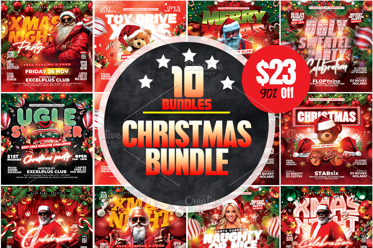 10 Christmas Party Flyer Bundle, a Flyer Template by RTXdesinger99 (Photo 1 of 11)