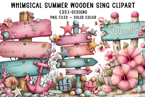 Whimsical Summer Wooden Sing Clipart, an Illustration by CreationArt