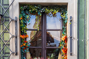 Historic Window Decorated with Autum, a Holiday Photo by Imaginarium