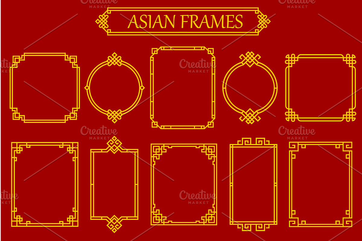 Asian chinese frames, borders, a Decorative Illustration by Vector Tradition