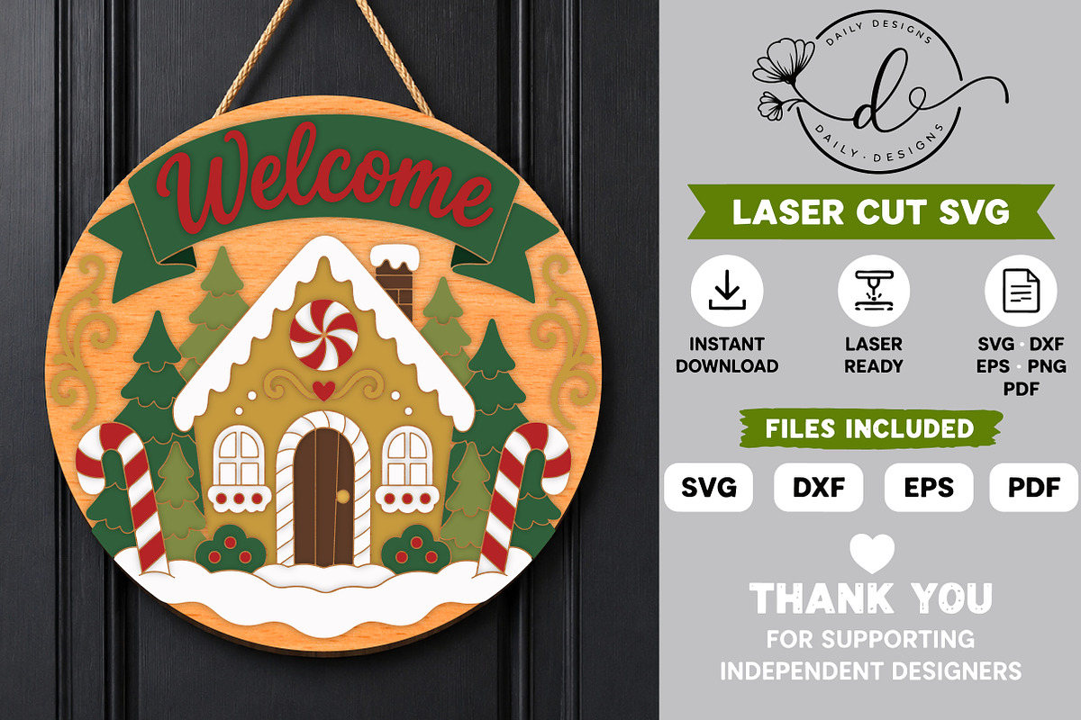 Welcome Door Hanger Laser Cut SVG, a Work Illustration by Daily.Designs (Photo 3 of 3)