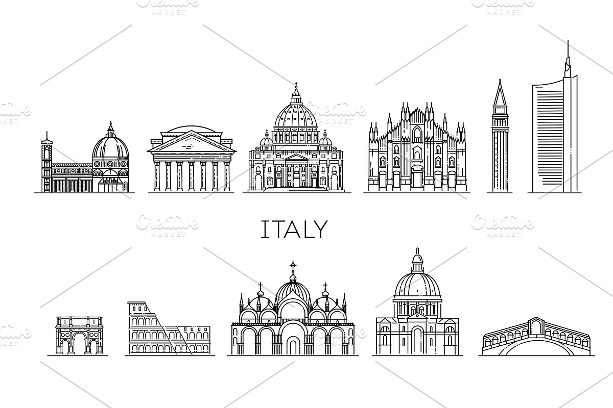 Tourist attractions of Italy, an Illustration by Tettygreen
