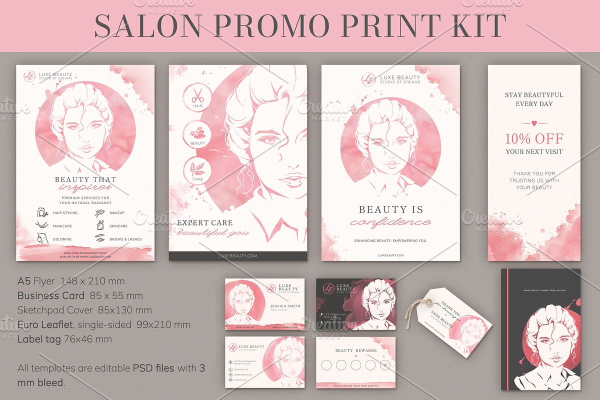 Beauty Branding PSD Template Set, a Branding & Logo Template by Elena Naumchenkova (Photo 2 of 4)