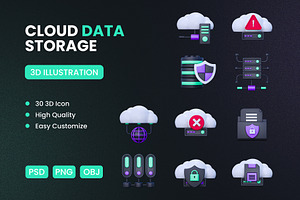 Cloud Data Storage 3D Icon Pack