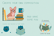 Cute pets reading the books. Clipart, an Animal Illustration by PenguinArtStudio (Thumbnail 4 of 13)