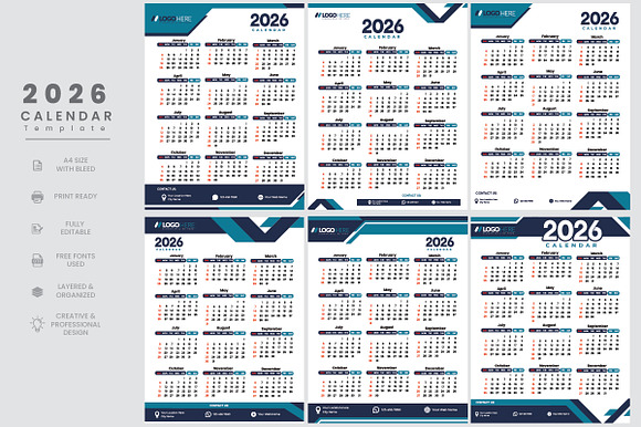 2026 Calendar Design A4 Template