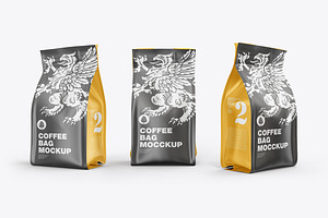 Set 3 Matte Plastic Coffee Bags Mock, a Product Mockup by OneVectorStock