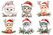 Christmas Hat and Cat Face Clipart, a Seasonal Illustration by CitraGraphics (Thumbnail 2 of 5)