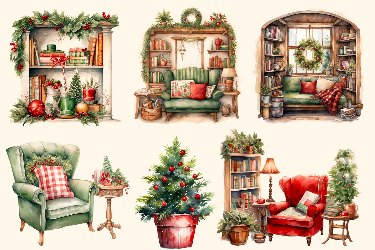 Cozy Christmas watercolour clipart, an Illustration by Hello My Print (Photo 8 of 9)