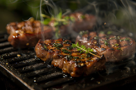 Juicy steaks sizzling on a hot grill, a Photo by Iftikhar Alam