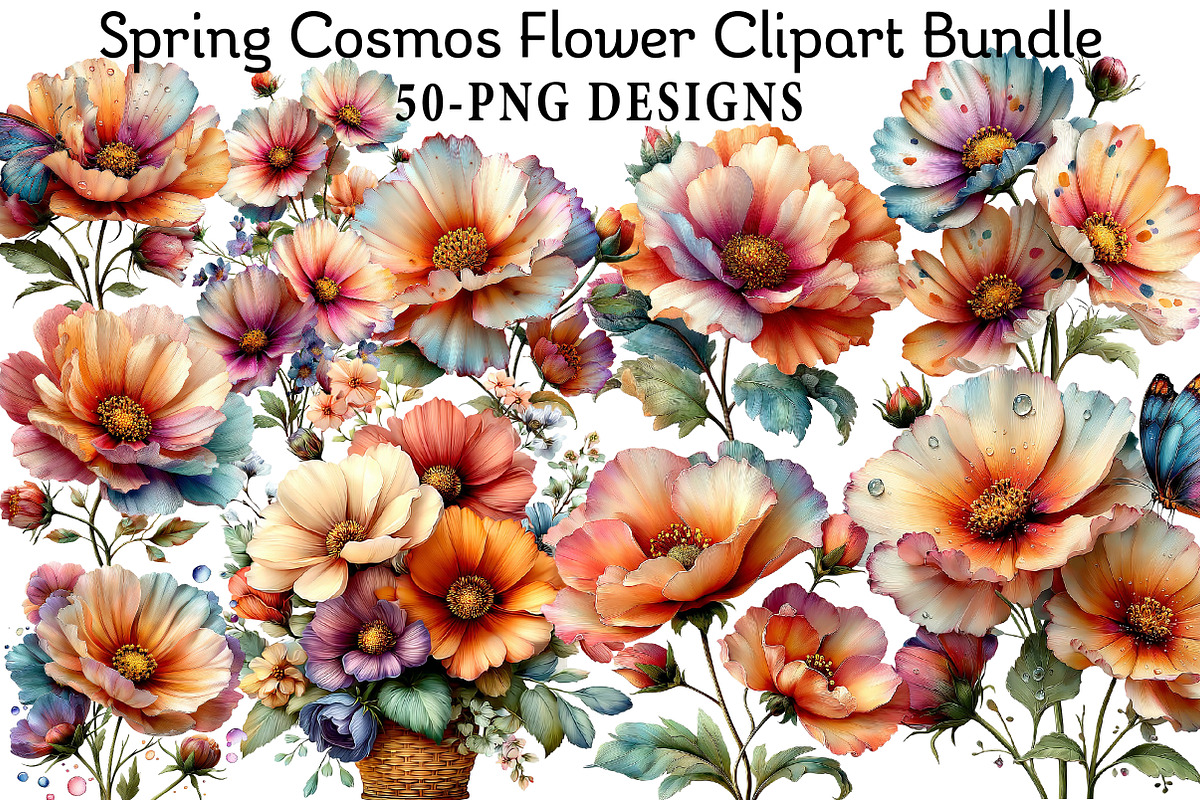Spring Cosmos Flower Clipart Bundle, an Illustration by Daily.Designs (Photo 1 of 8)