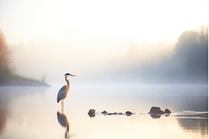 heron facing away, gazing across a, an Animal Photo by Sergey Kotenev