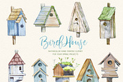 Watercolor Birdhouse Clipart Set, a Seasonal Illustration by ArtCreationsDesign (Thumbnail 10 of 12)