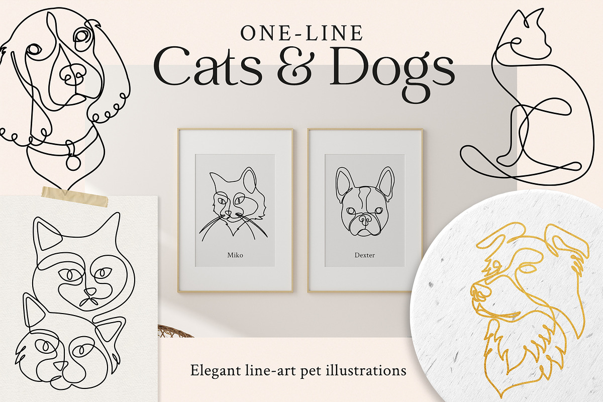 One Line Cats & Dogs: Elegant Pets, an Illustration by amber&ink (Photo 1 of 7)