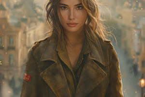 A confident young woman of mixed descent stands in a vintage leather jacket aga, a Person Photo by ImageMir