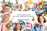 Watercolor Retro Spring Floral, a Decorative Illustration by BusyDaydesign (Thumbnail 1 of 9)