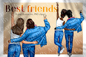 Best Friends Clipart, Besties, Girls