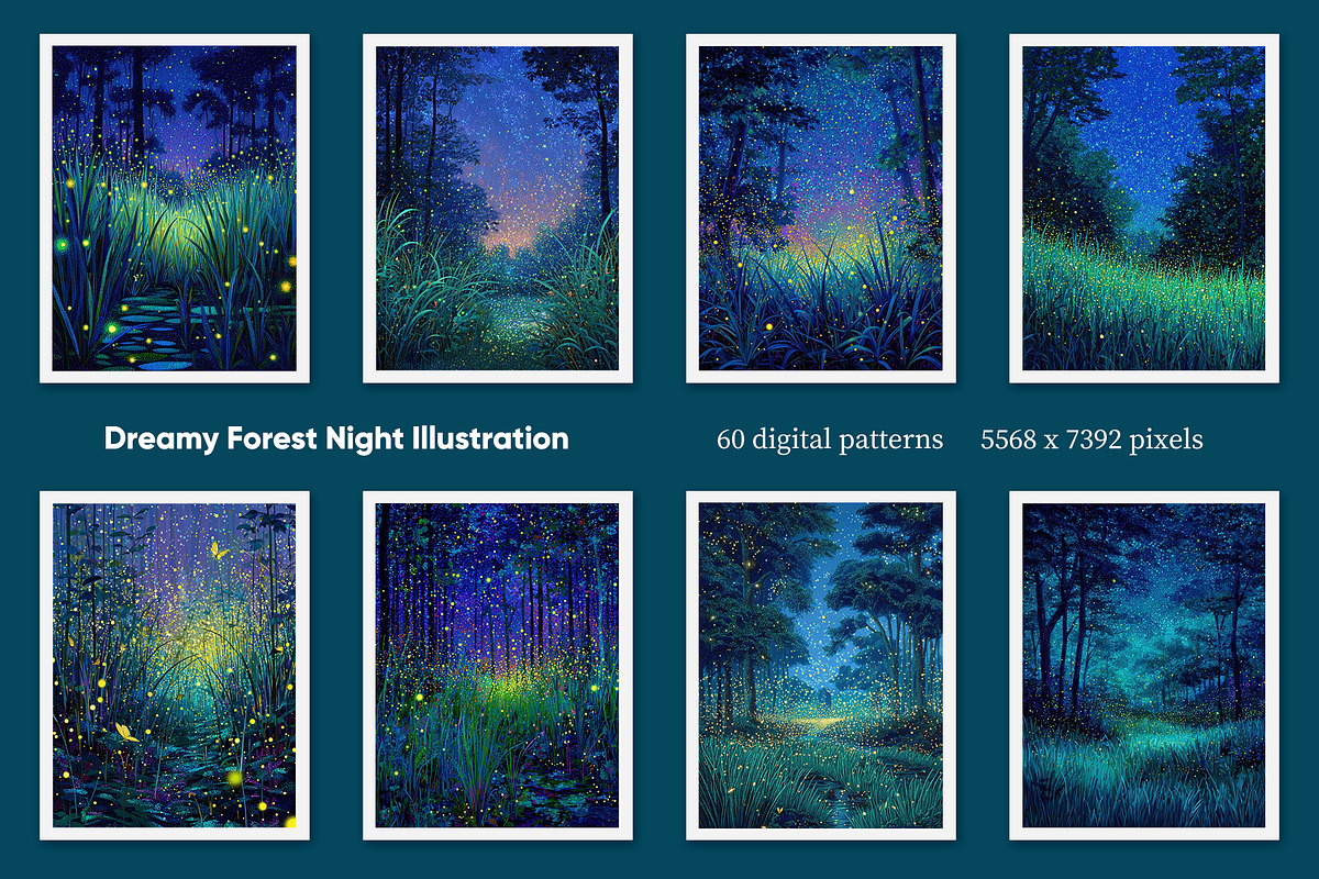 Dreamy Forest Night Illustration, a Decorative Illustration by Housui Patterns (Photo 2 of 12)