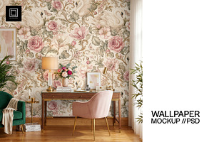 Home Office Wallpaper Mockup PSD