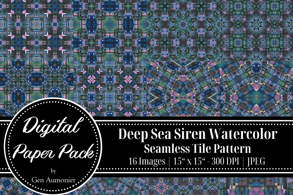 Deep Sea Siren Watercolor Patterns, a Pattern Graphic by Gen Aumonier (Photo 7 of 7)