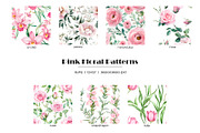 Watercolor pink flowers patterns set, a Pattern Graphic by Art and Funny (Thumbnail 3 of 8)