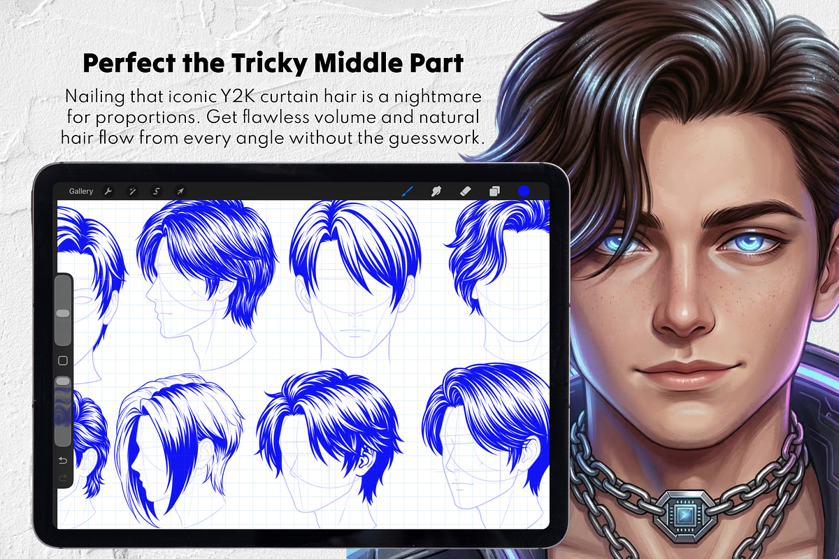 100 Y2K Male Hair Procreate Stamps, a Brush Add-On by Selentaori Studio (Photo 5 of 11)