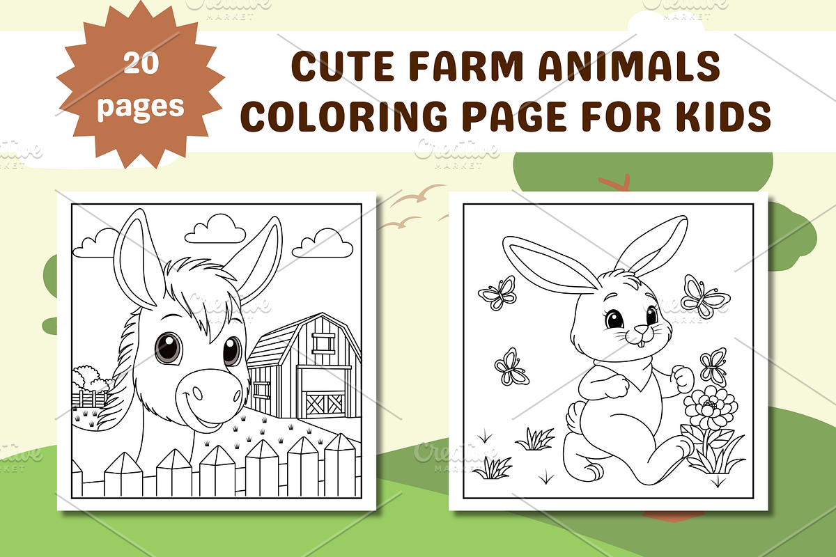Cute Farm Animals Coloring Page, an Animal Illustration by Salaly (Photo 3 of 4)