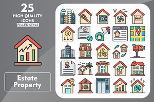 Estate property 25 Line Filled Icons, an Icon by Pexelpy