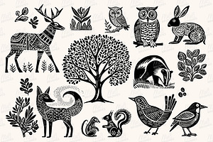 Vintage Woodcut Lino Print Animals