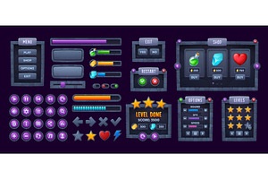 Stone game interface buttons, menu, a Technology Illustration by Buch&Bee