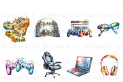 Watercolor Game Clipart, Gamer PNG, a Technology Illustration by BrushstrokeArtGB (Thumbnail 3 of 9)