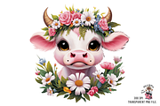 Floral Cow Clipart PNG Bundle, a Graphic by Clipart Bloom (Thumbnail 2 of 12)