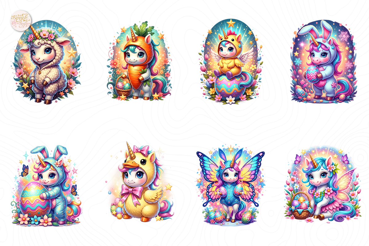 Easter Unicorn Clipart Bundle PNG., an Animal Illustration by KennedyStudio (Photo 2 of 4)