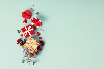 Valentine's day concept. Shopping trolley with gift boxes, a Holiday Photo by Natalia Klenova's Shop