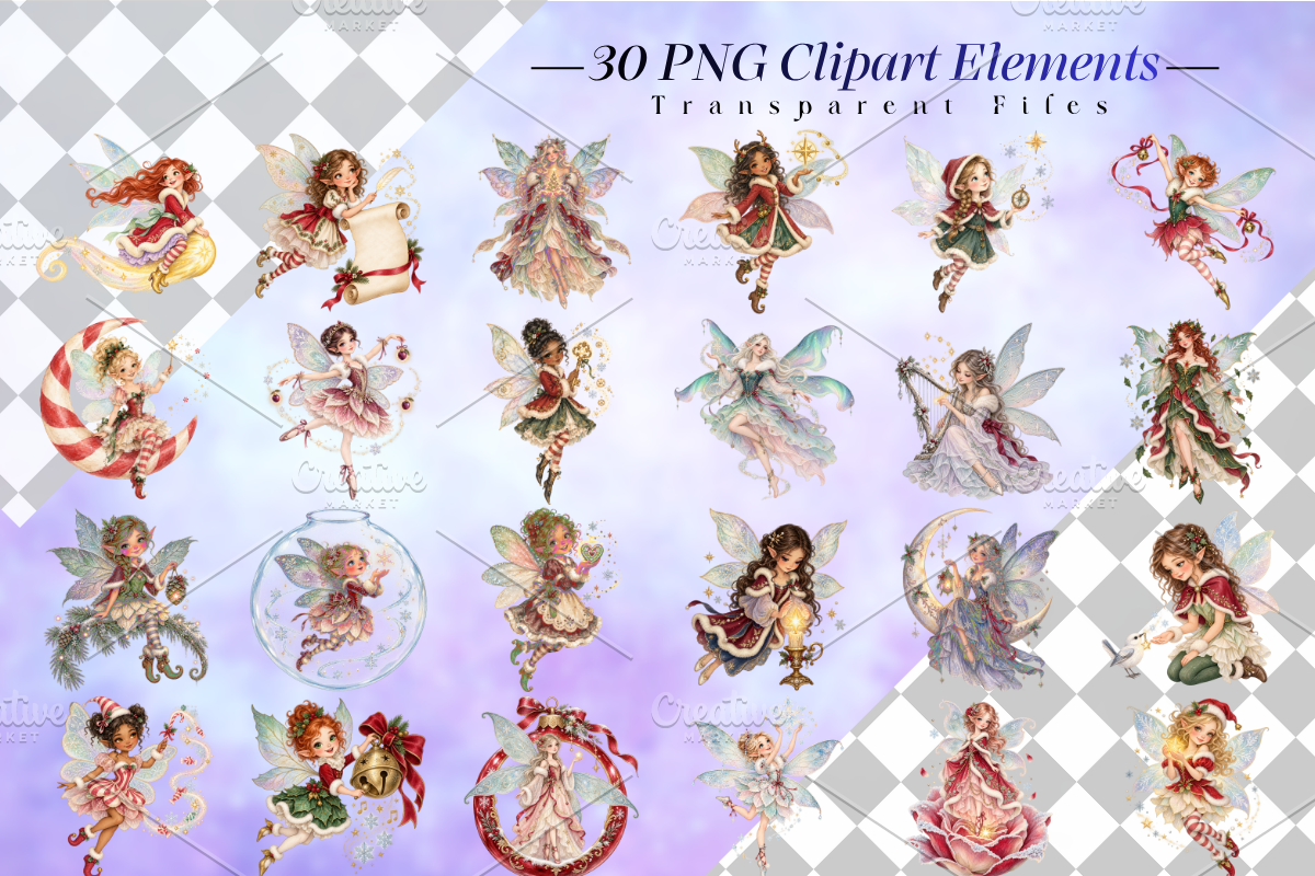 Magical Christmas Fairy Clipart PNG, a Seasonal Illustration by Ink Gallery (Photo 2 of 13)