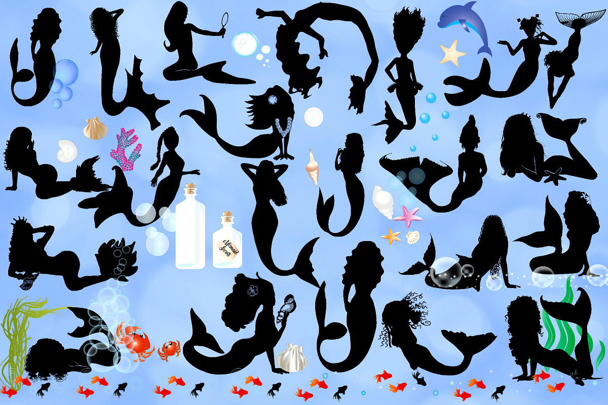 Mermaid Silhouette AI EPS PNG, a Work Illustration by FrankiesDaughtersDesign (Photo 2 of 9)