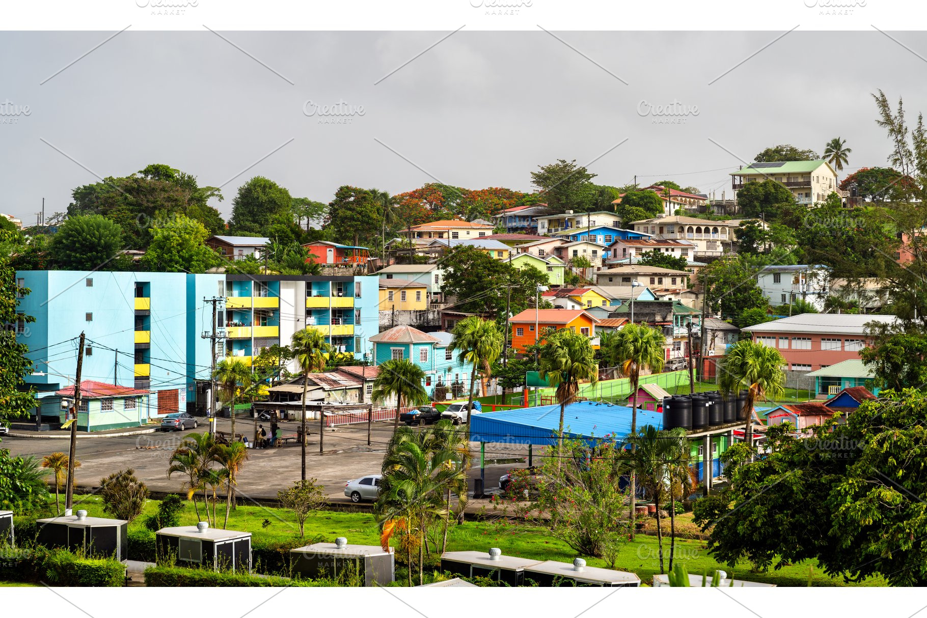 Colorful hillside houses in Castries, Saint Lucia, an Architecture Photo by Leonid Andronov