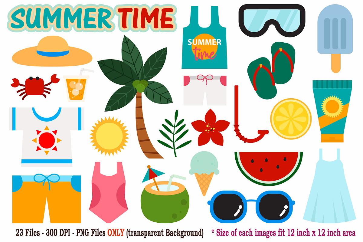 Summer Time Digital Clip Art, an Object Graphic by Cozy Cat Design (Photo 1 of 3)