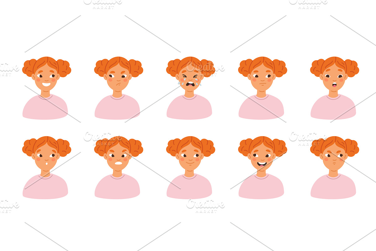 Girl emotions. Funny red haired, a Person Illustration by YummyBuum