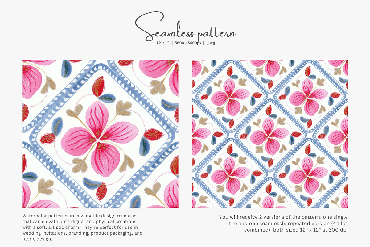 floral tile seamless pattern, a Pattern Graphic by Pink Studio Art (Photo 2 of 5)
