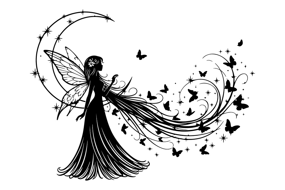 Fairy Moon Butterfly Silhouette, an Object Illustration by Gaye Art (Photo 16 of 31)