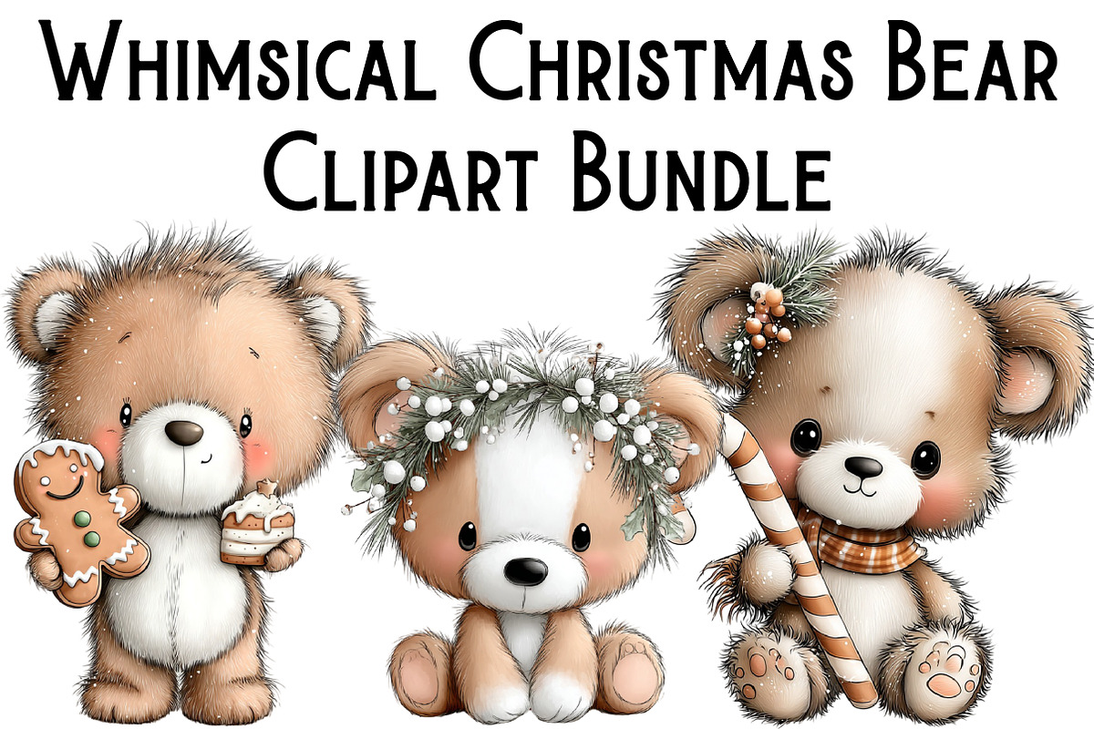 Whimsical Christmas Bear Clipart, an Illustration by Pixels.Craft (Photo 1 of 6)