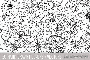 30 Hand Drawn Flowers Vector Clipart
